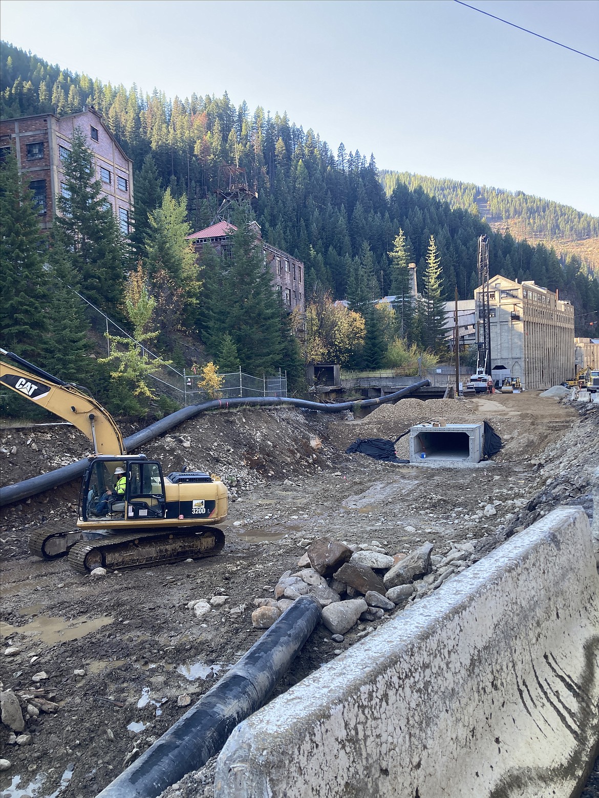 Open channel remediation work above newly installed large culvert near the Hecla Star Complex