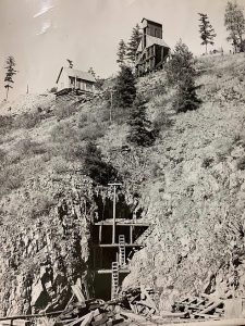 Historic ore bins and workings at a former Pine Creek mine.
