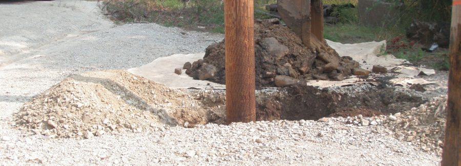 Contractor digging around a utility pole